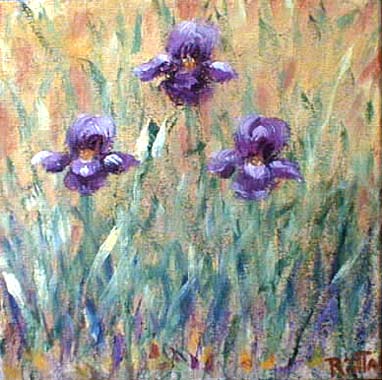 Titel: Purple iris on orange, Kunstenaar: Kauppinen, Riitta